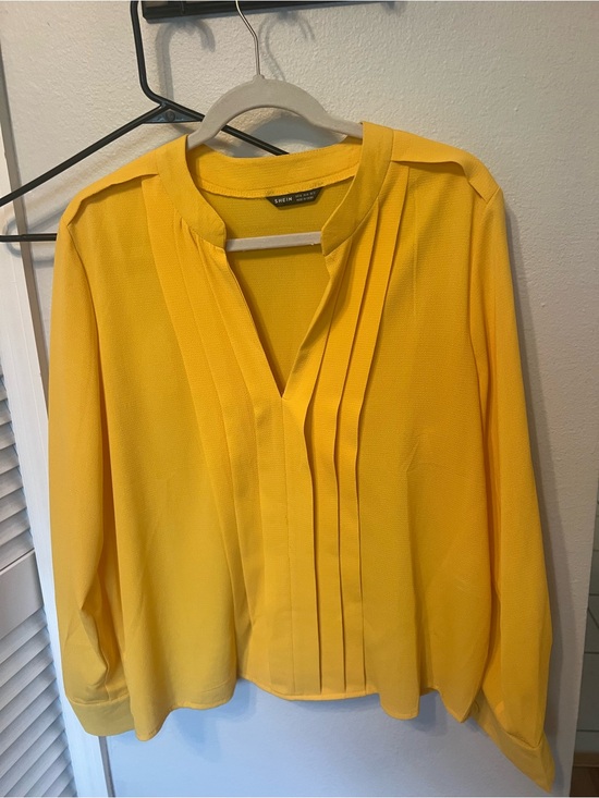 SHEIN Tops - **Never Worn** SHEIN Bright Yellow Pleated V-Neck Blouse